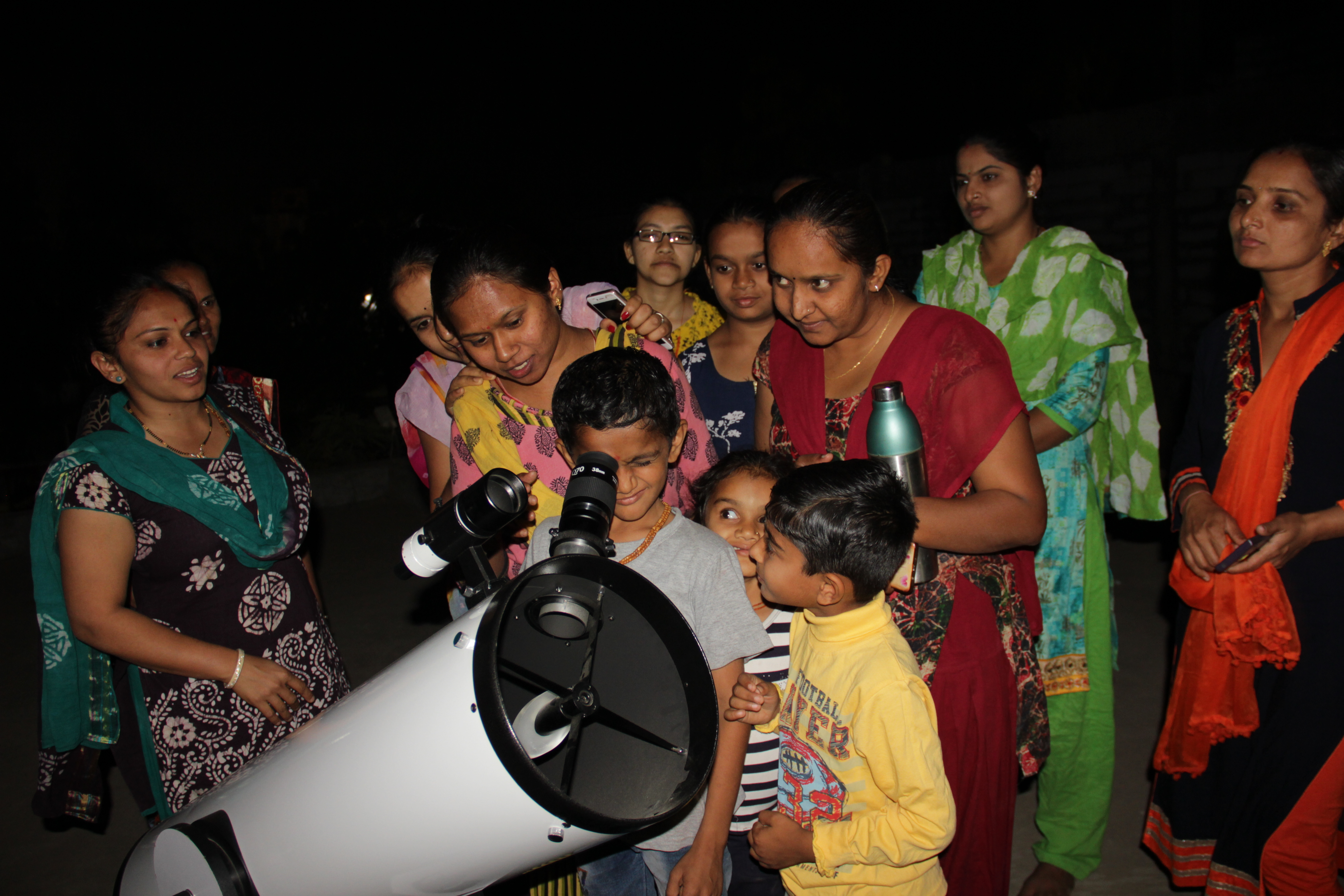 A telescope set up for a night observation session.